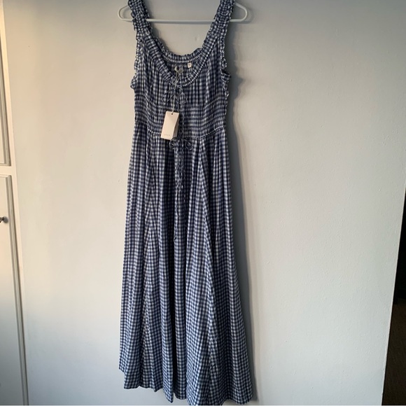 NWT Doen Emmaretta Cotton Voile Smocked A Line Midi Maxi Dress Blue Gingham - Picture 8 of 13